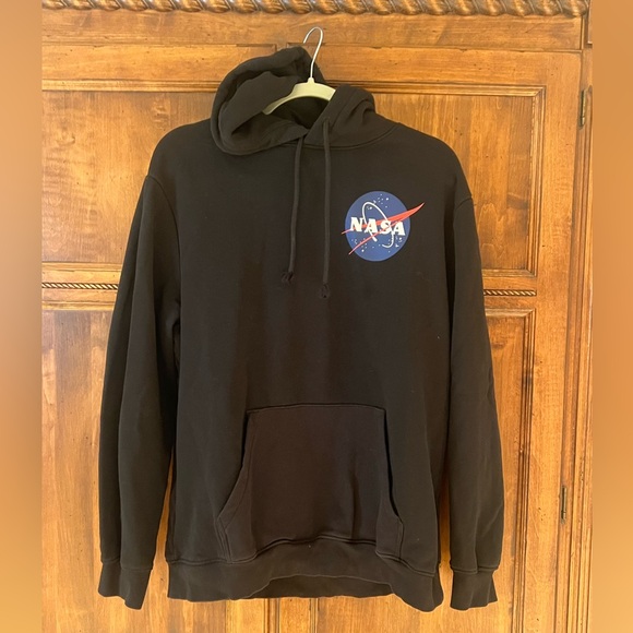 H&M NASA Black Hoodie | Blue and Red Logo | Size L | Great Condition | Frayed - Picture 4 of 12
